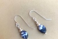 Sodalite Earrings, Gemstone and Sterling Silver Earrings, Minimalist Earrings, Small Drop Earrings