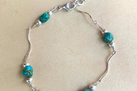 Turquoise Nugget Bracelet, Sterling Silver Bracelet, Adjustable Bracelet, Sterling Silver Link Bracelet