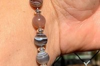 Botswana Agate and Sterling Silver Bracelet, Adjustable, Beaded Gemstone Bracelet