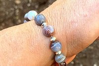 Botswana Agate and Sterling Silver Bracelet, Adjustable, Beaded Gemstone Bracelet