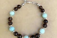 Gemstone and Sterling Silver Bracelet, Amazonite and Smokey Quartz Beaded Bracelet, Adjustable Bracelet