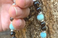 Gemstone and Sterling Silver Bracelet, Amazonite and Smokey Quartz Beaded Bracelet, Adjustable Bracelet
