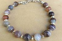 Gemstone and Sterling Silver Bracelet, Amazonite and Smokey Quartz Beaded Bracelet, Adjustable Bracelet