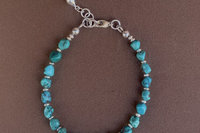Turquoise Nugget Bracelet, Sterling Silver and Small Turquoise Nugget, Adjustable Bracelet