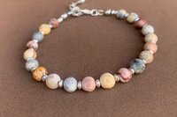 Jasper Bracelet, Sterling Silver Bracelet, Adjustable Gemstone Bracelet, Sky Eye Jasper and Sterling Silver Bracelet, Gift for Her