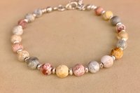 Jasper Bracelet, Sterling Silver Bracelet, Adjustable Gemstone Bracelet, Sky Eye Jasper and Sterling Silver Bracelet, Gift for Her