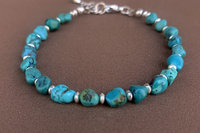 Turquoise Nugget Bracelet, Sterling Silver and Small Turquoise Nugget, Adjustable Bracelet