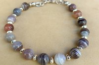 Botswana Agate and Sterling Silver Bracelet, Adjustable, Beaded Gemstone Bracelet