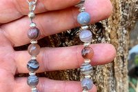 Botswana Agate and Sterling Silver Bracelet, Adjustable, Beaded Gemstone Bracelet