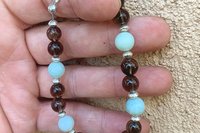 Gemstone and Sterling Silver Bracelet, Amazonite and Smokey Quartz Beaded Bracelet, Adjustable Bracelet