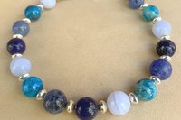 Gemstone and Sterling Silver Bracelet, Amazonite and Smokey Quartz Beaded Bracelet, Adjustable Bracelet