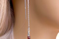 Garnet Earrings, Hill Tribe Fine Silver Earrings,  Garnet Threader Earrings, Valentine Gift, Long Dangle Earrings, Gemstone Earrings