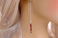 Garnet Earrings, Hill Tribe Fine Silver Earrings,  Garnet Threader Earrings, Valentine Gift, Long Dangle Earrings, Gemstone Earrings
