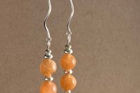 Gemstone Earrings, Sunstone Earrings, Sterling Silver Earrings, Long Dangle Earrings.