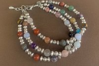 Mixed Gemstone Bracelet, Sterling Silver Bracelet, Multistrand Bracelet