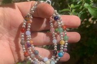 Mixed Gemstone Bracelet, Sterling Silver Bracelet, Multistrand Bracelet
