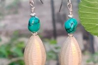 Turquoise Earrings, Hill Tribe Fine Silver Earrings, Turquoise Nugget Earrings, Long Dangle Earrings