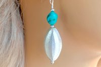 Turquoise Earrings, Hill Tribe Fine Silver Earrings, Turquoise Nugget Earrings, Long Dangle Earrings