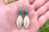 Turquoise Earrings, Hill Tribe Fine Silver Earrings, Turquoise Nugget Earrings, Long Dangle Earrings