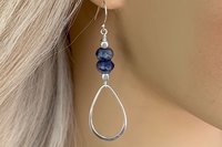 Sodalite Gemstone Earrings, Sterling Silver Teardrop Earrings, Long Dangle Earrings