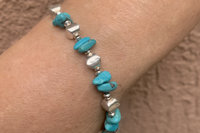 Turquoise Chip Bracelet, Sterling Silver Bracelet, Southwestern Style Bracelet, Turquoise Jewelry
