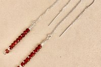 Garnet Earrings, Hill Tribe Fine Silver Earrings,  Garnet Threader Earrings, Valentine Gift, Long Dangle Earrings, Gemstone Earrings