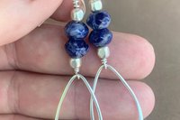 Sodalite Gemstone Earrings, Sterling Silver Teardrop Earrings, Long Dangle Earrings