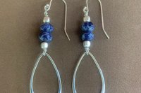 Sodalite Gemstone Earrings, Sterling Silver Teardrop Earrings, Long Dangle Earrings