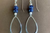 Sodalite Gemstone Earrings, Sterling Silver Teardrop Earrings, Long Dangle Earrings