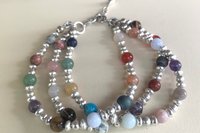 Mixed Gemstone Bracelet, Sterling Silver Bracelet, Multistrand Bracelet