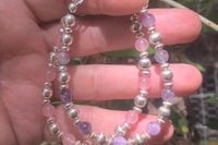 Amethyst and Rose Quartz Bracelet, Sterling Silver Bracelet, Multistrand Gemstone Bracelet