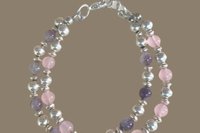 Amethyst and Rose Quartz Bracelet, Sterling Silver Bracelet, Multistrand Gemstone Bracelet