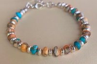 Kingman Turquoise, Spiny Oyster Shell, Bronze and Sterling Silver Bracelet, Southwestern Bracelet