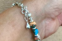 Kingman Turquoise, Spiny Oyster Shell, Bronze and Sterling Silver Bracelet, Southwestern Bracelet