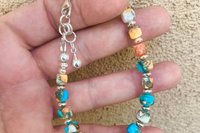Kingman Turquoise, Spiny Oyster Shell, Bronze and Sterling Silver Bracelet, Southwestern Bracelet