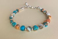 Kingman Turquoise, Spiny Oyster Shell, Bronze and Sterling Silver Bracelet, Southwestern Bracelet
