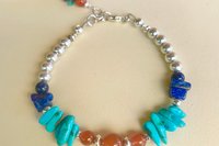 Turquoise, Carnelian and Lapis Lazuli Bracelet, Sterling Silver Bracelet, Mixed Gemstone Bracelet
