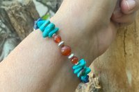 Turquoise, Carnelian and Lapis Lazuli Bracelet, Sterling Silver Bracelet, Mixed Gemstone Bracelet