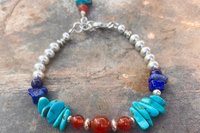 Turquoise, Carnelian and Lapis Lazuli Bracelet, Sterling Silver Bracelet, Mixed Gemstone Bracelet