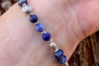 Sodalite Gemstone Bracelet, Bali Sterling Silver Bracelet, Boho Style Jewelry, Women’s Bracelet