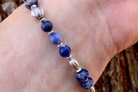 Sodalite Gemstone Bracelet, Bali Sterling Silver Bracelet, Boho Style Jewelry, Women’s Bracelet
