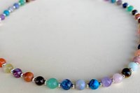 Multicolored Gemstone Necklace with Sterling Silver Beads.