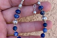Sodalite Gemstone Bracelet, Bali Sterling Silver Bracelet, Boho Style Jewelry, Women’s Bracelet