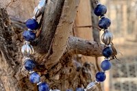 Sodalite Gemstone Bracelet, Bali Sterling Silver Bracelet, Boho Style Jewelry, Women’s Bracelet