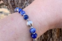 Sodalite Gemstone Bracelet, Bali Sterling Silver Bracelet, Boho Style Jewelry, Women’s Bracelet