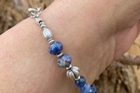 Sodalite Gemstone Bracelet, Bali Sterling Silver Bracelet, Boho Style Jewelry, Women’s Bracelet