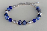 Sodalite Gemstone Bracelet, Bali Sterling Silver Bracelet, Boho Style Jewelry, Women’s Bracelet