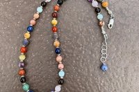 Multicolored Gemstone Necklace with Sterling Silver Beads.