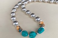 Turquoise Southwestern Style Necklace, Spiny Oyster and Sterling Silver Necklace, Statement Jewelery