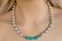 Turquoise Southwestern Style Necklace, Spiny Oyster and Sterling Silver Necklace, Statement Jewelery